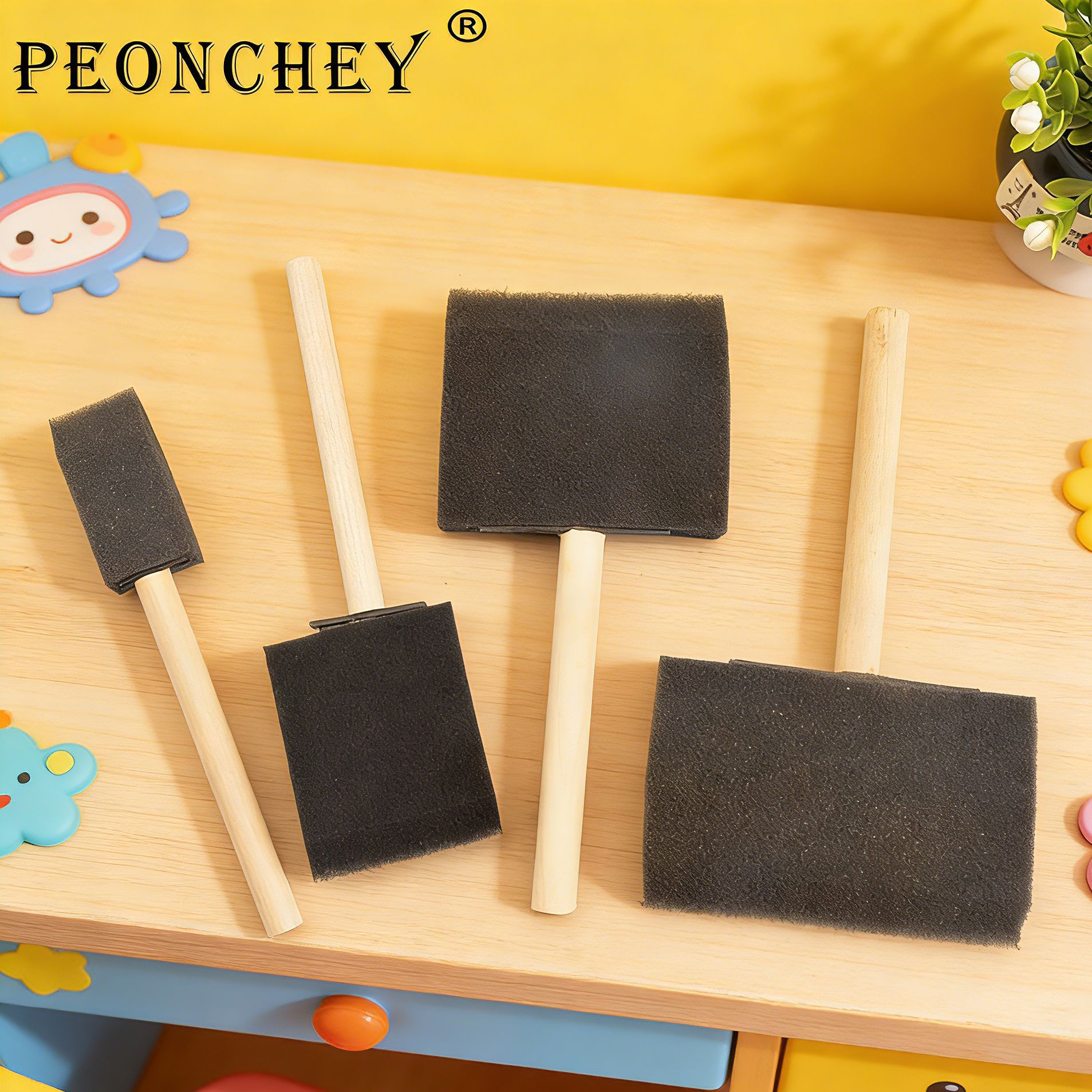 Cross-border wholesale wooden handle black sponge brush children diy graffiti sponge shovel art painting sponge brush wholesale