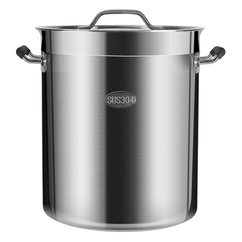 Olla redonda resistente de acero inoxidable 304 con tapa, olla para guisar comercial engrosada, olla para aceite, olla para agua hirviendo y sopa de gran capacidad.