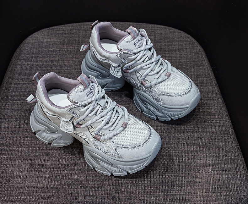 Giày sneaker nữ chunky đế dày tăng chiều cao, phong cách năng động, đế đệm khí — M2957 màu nâu, M2957 màu xám, M2957 màu đen chi tiết 14