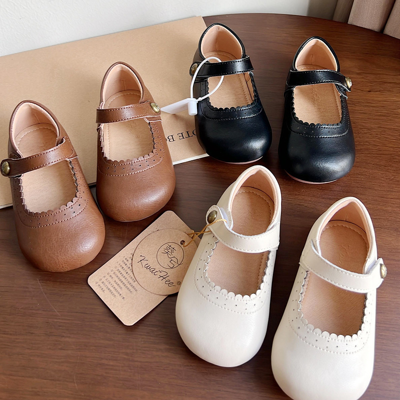 2024 Spring and Autumn New Children's Soft Sole Small Leather Shoes Baby Toddler Shoes Retro All-match 1-3-6 Years Old Princess Shoes