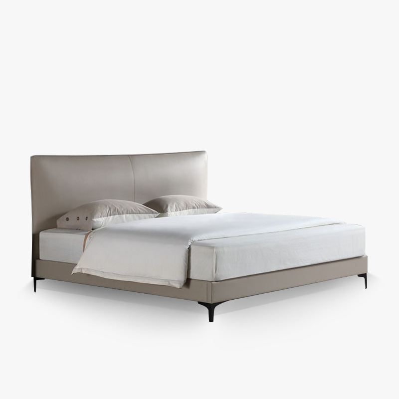 Minimalist genuine leather bed for children, featuring a light-luxury, sleek design&mdash;premium top-layer leather headboard paired with a spacious 1.8-meter double bed perfect for master bedrooms and wedding celebrations.