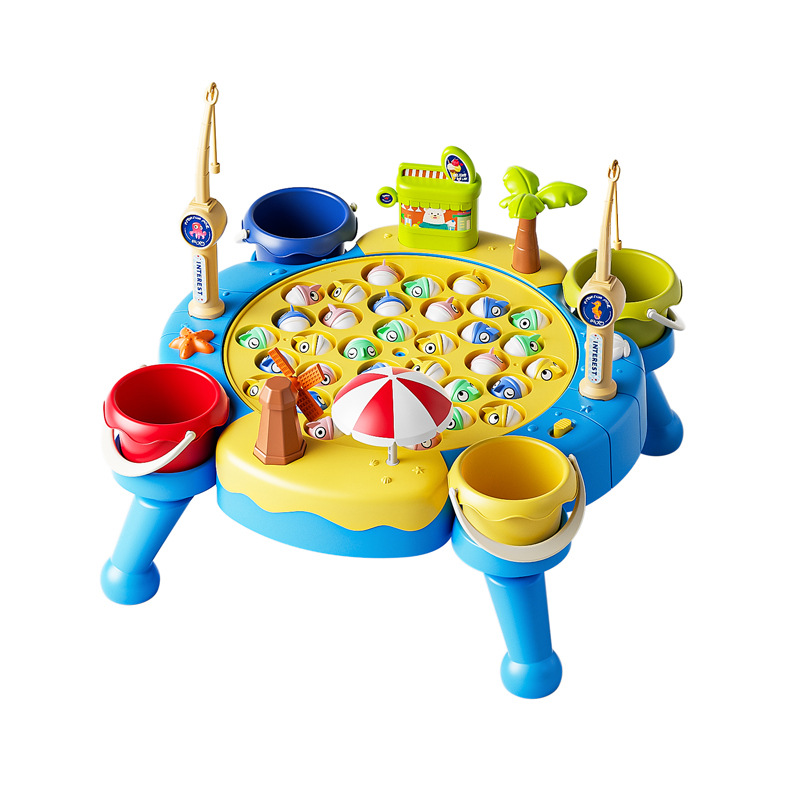 Nuevo producto electromagnético mesa de pesca juguetes de pesca infantil educación temprana puzzle música interactiva juguetes caseros