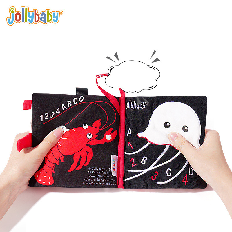 Jollybaby bebé negro blanco rojo etiqueta libro de tela rompecabezas tridimensional papel mordedura bebé educación temprana libro de Juguetes