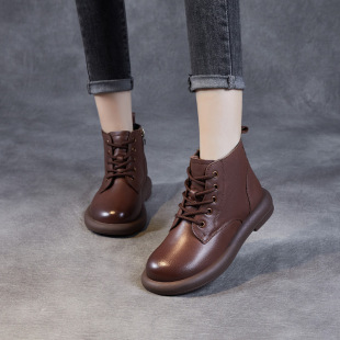 Genuine Leather Martin boots for women 2022 autumn and winter New short boots for women retro British flat lace-up top layer cowhide boots