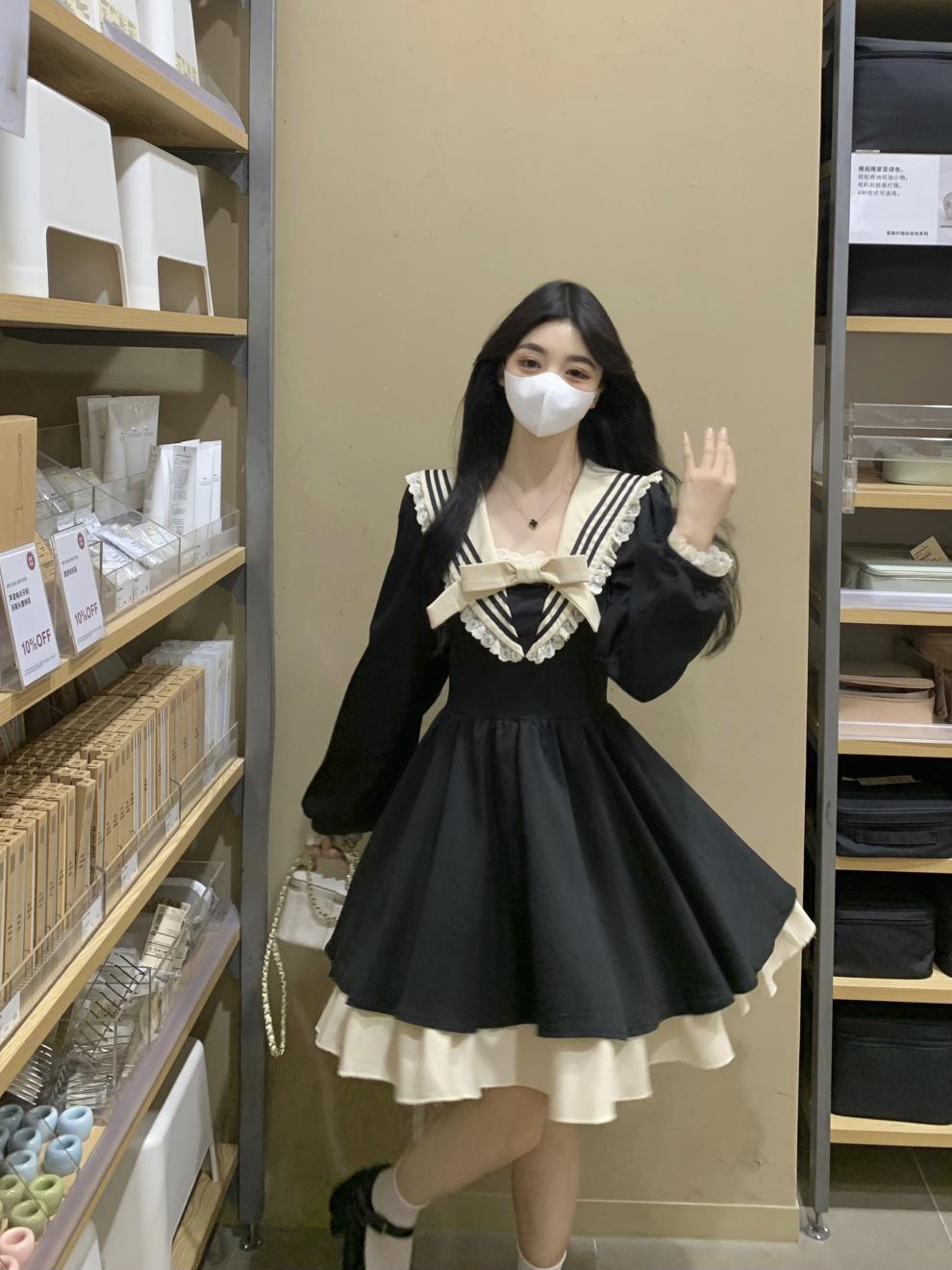 商品详情图_大码海军领长袖赫本风连衣裙秋季2025新款女装蓬