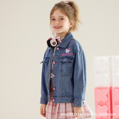Hello Kitty Girls' Autumn Jacket New Cartoon Little Girls' Denim Jacket