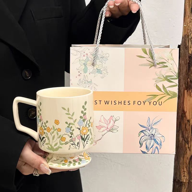 Vintage Floral Ceramic Mug Large Capacity Coffee Cup For Home_voghion.com