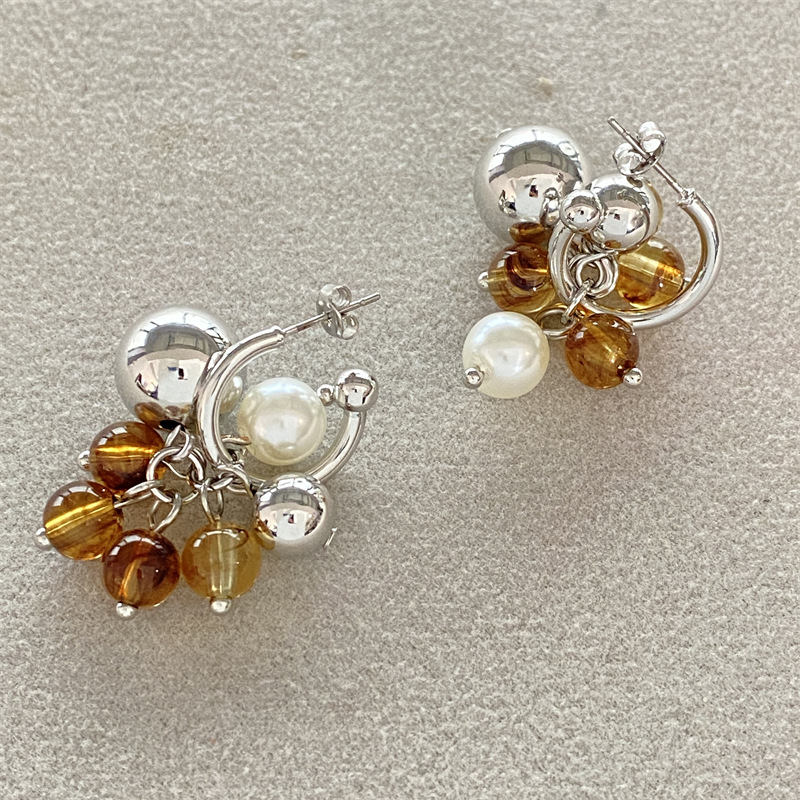 Brass Material Brass Plating Inlay Flower Artificial Pearls Drop Earrings