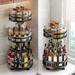 Kitchen spice rack multi-functional carbon steel round storage shelf corner desk multi-layer 360-degree rotating display rack