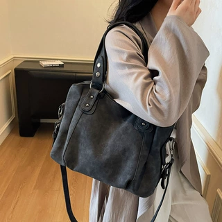 跨境日常通勤托特包包女2026新季新款潮大容量磨砂百搭单肩斜挎包