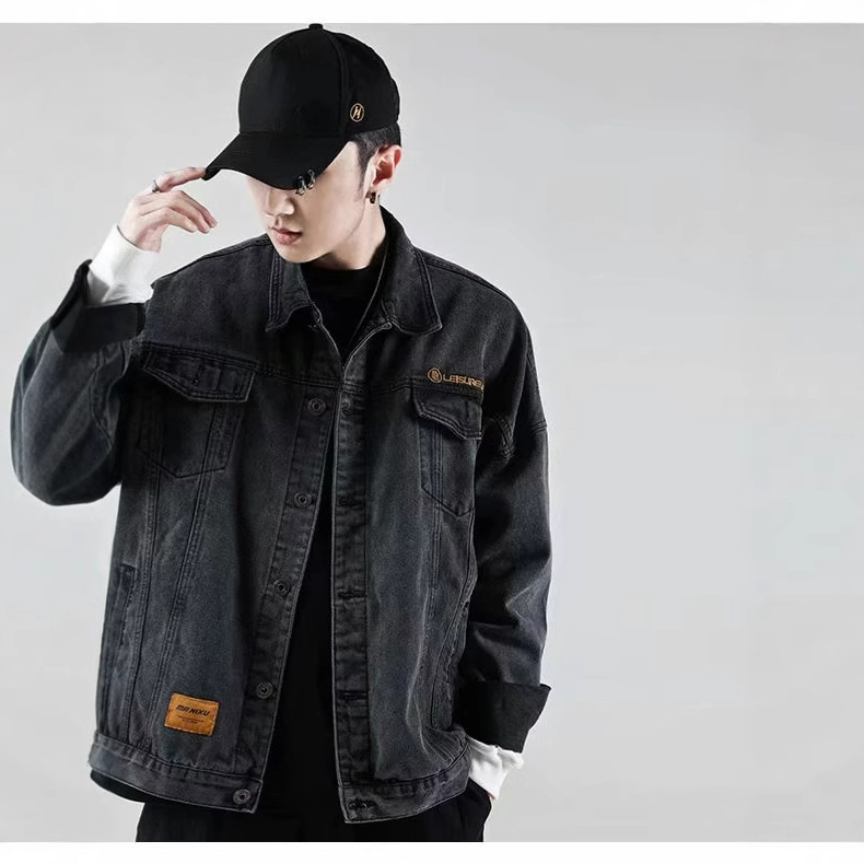牛仔外套男潮牌欧美街头港风大码夹克新款工装宽松刺绣外套