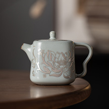 汝窑掐丝银四方壶家用高档泡茶壶办公室会客泡茶器