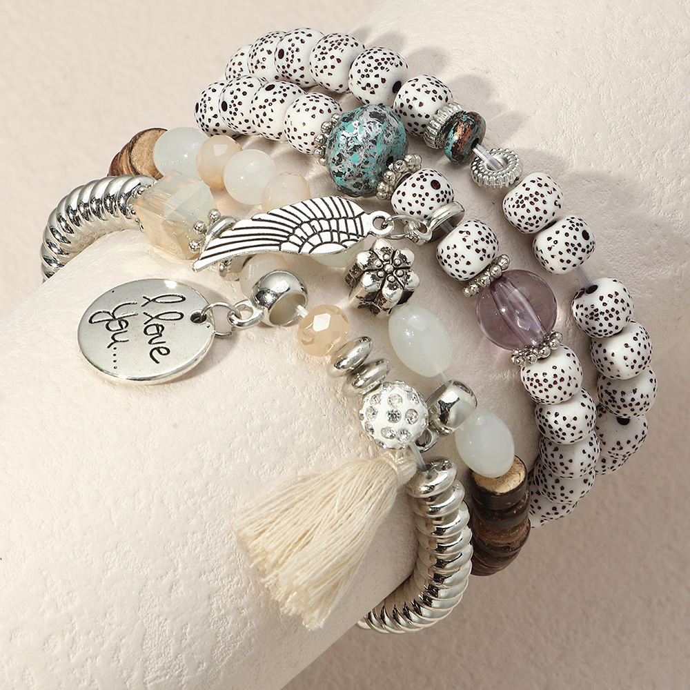 Pulsera De Borla Redonda De Color Mixto Con Cuentas De Piedra Crack Gris De Moda display picture 3