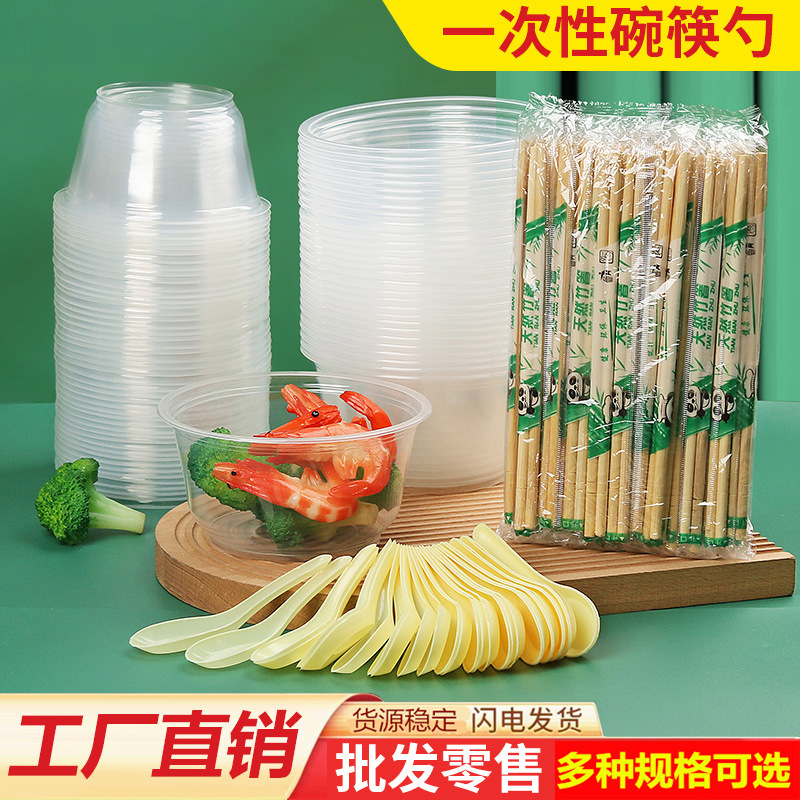 Disposable Tableware and Spoon Set for Home Party Banquet Tableware Takeaway Packaging Box Chopsticks Spoon Transparent Thickeneded Plastic