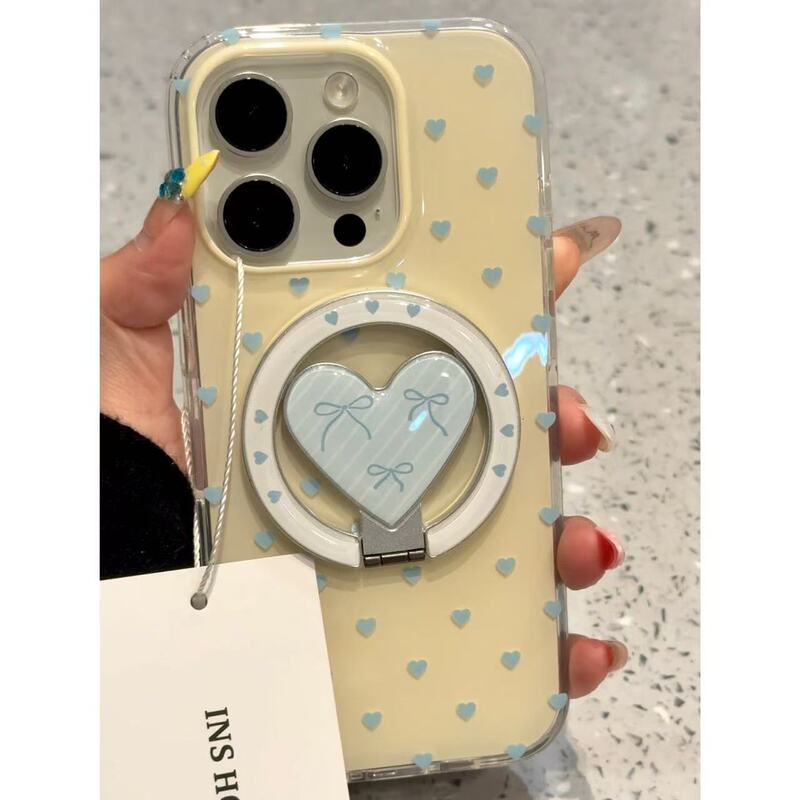 ins蓝白条纹爱心磁吸支架适用iphone16promax苹果15pro手机壳14|undefined
