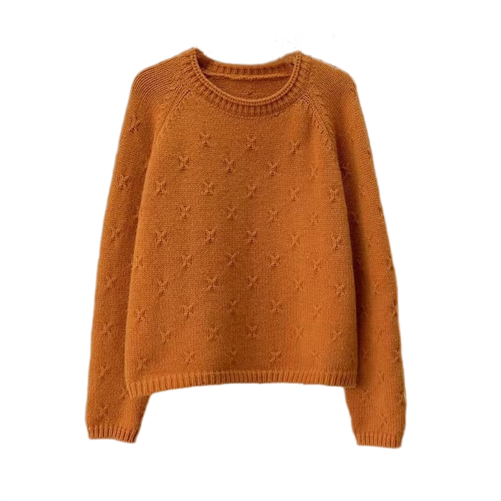 Suéter de Punto Calado para Mujer de Acrílico y Nailon con Cuello Redondo para Otoño e Invierno
