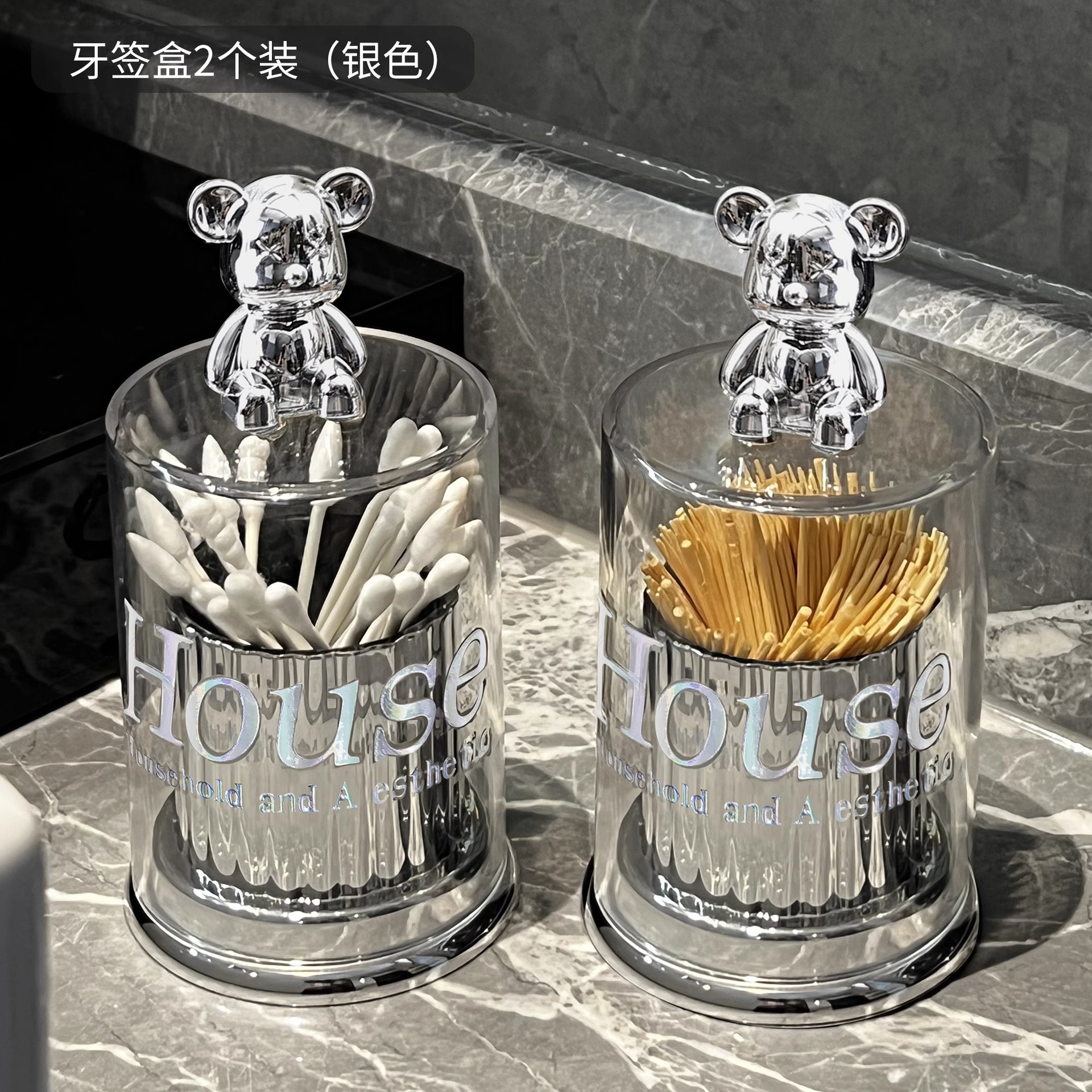 Caja de palillo de dientes de lujo ligero hogar de gama alta personalizado oso creativo titular de palillo de dientes caja de seda avanzada caja de almacenamiento de hisopo de algodón comercial
