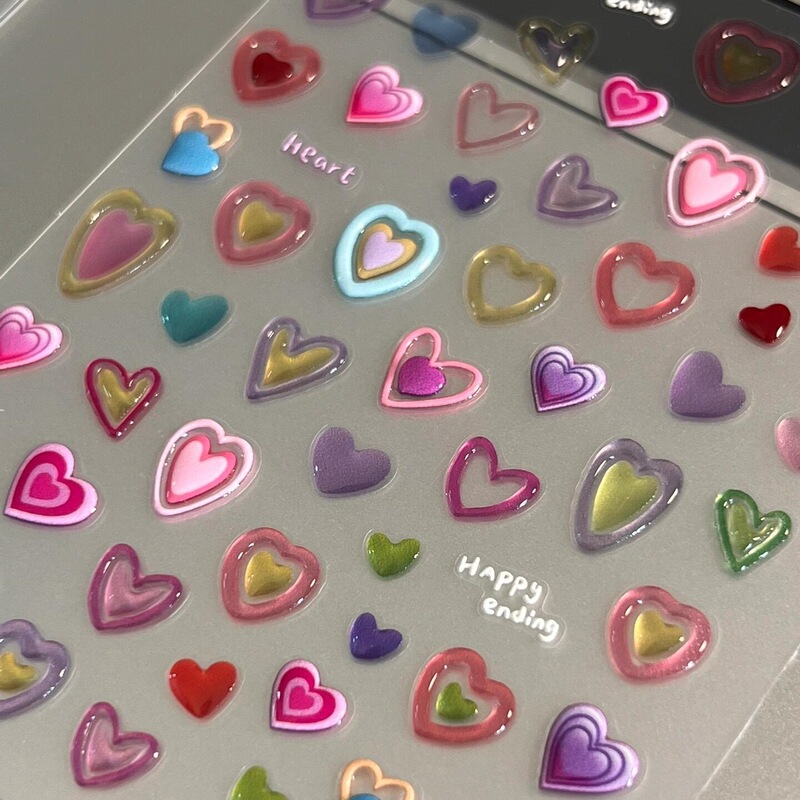 Colorful girly heart dopamine jelly nail stickers, 3D pink peach heart DIY cute nail sticker designs Colorful girly heart dopamine jelly nail stickers, 3D pink peach heart DIY cute nail sticker designs
