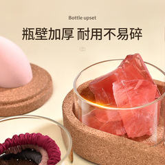 Wholesale multi-functional glass small storage jar beauty sponge cotton swab dressing table dustproof glass jar cosmetic storage box