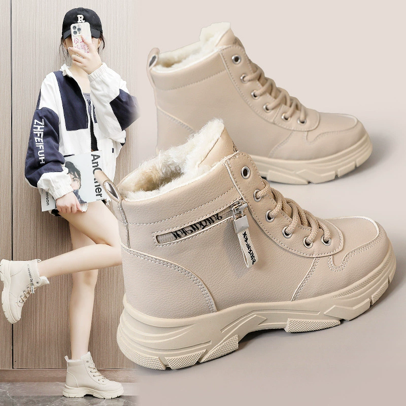 Новые женские туфли осень-зима в solid color W2573, плюс бархатная хлопковая обувь, простые тёплые высокие кеды на толстой подошве, для роста