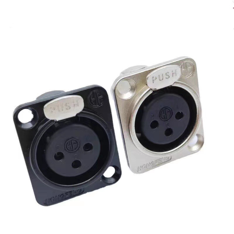 HF黑银色金属三芯卡龙母座镀镍音响话筒插座3芯卡侬母座音频座