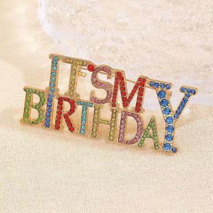 Cross-Border New Letter Colored Diamond High-End Accessible Luxury Fashion Lets Party Brooch Pin Anti-Exposure Decoration