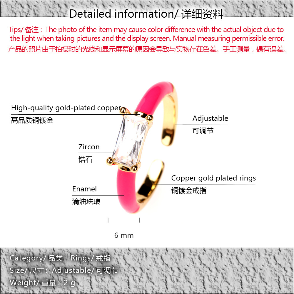 Nihaojewelry Fashion Dripping Oil Copper Inlaid Square Zircon Ring Wholesale Jewelry display picture 15