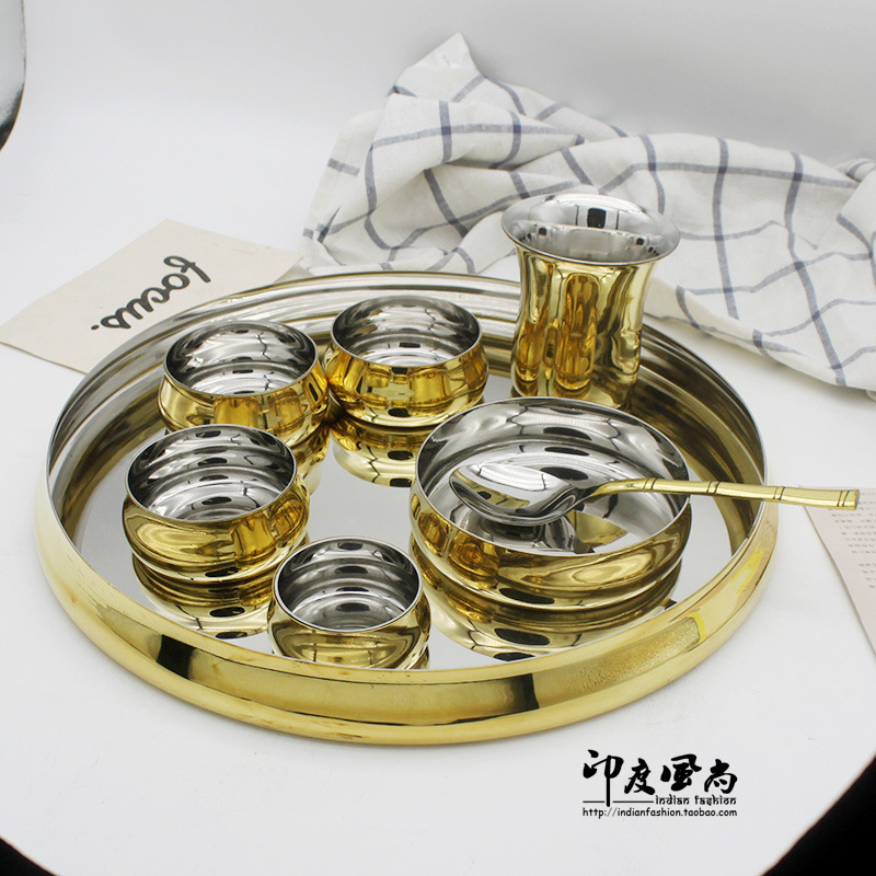Indian Fashion Thali Set Handmade Thali Curry Disc Hotel Restaurant Metal Tableware