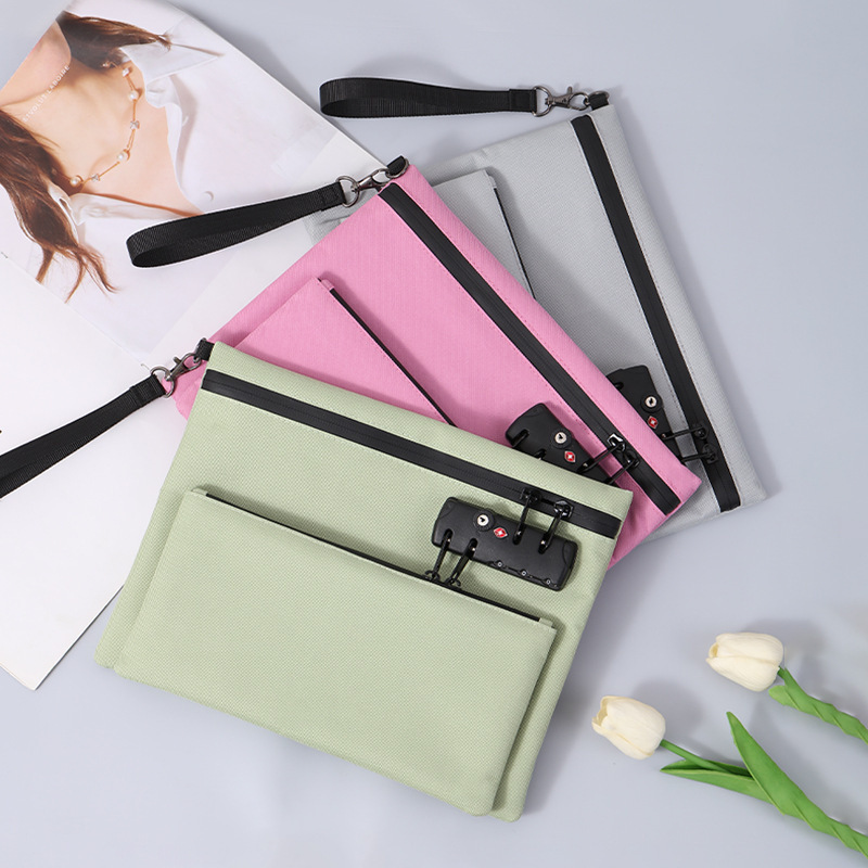 Cross-Border Double-Layer Encrypted Lock Anti-Theft Cash Bag, Property Certificate, Passport, Receipts, Mobile Phone Bag, Tablet Computer Storage Bag