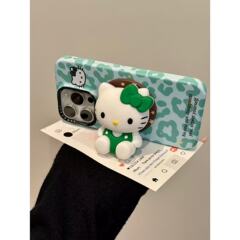 软萌乖坐绿背带猫咪磁吸支架适用iphone16promax苹果15手机壳新款
