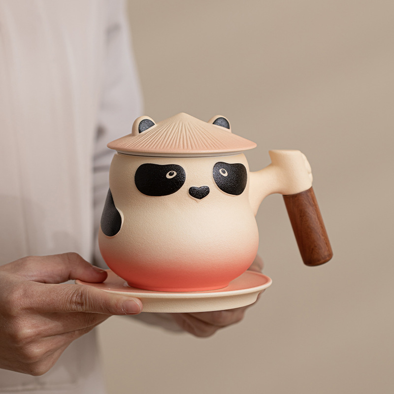 可爱萌功夫熊猫茶咖杯 大号容量马克主人杯子带盖办公室礼品