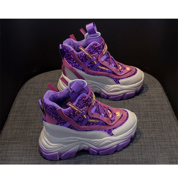 Women's Dad Trainers With Thick Soles And Sequin Detail Casual_voghion.com