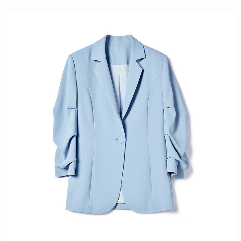 [Shengdu] Big Sale Style Lapel Slim Fit Single-Row Pleated Three-Quarter Sleeve Commuter Suit Top Jacket