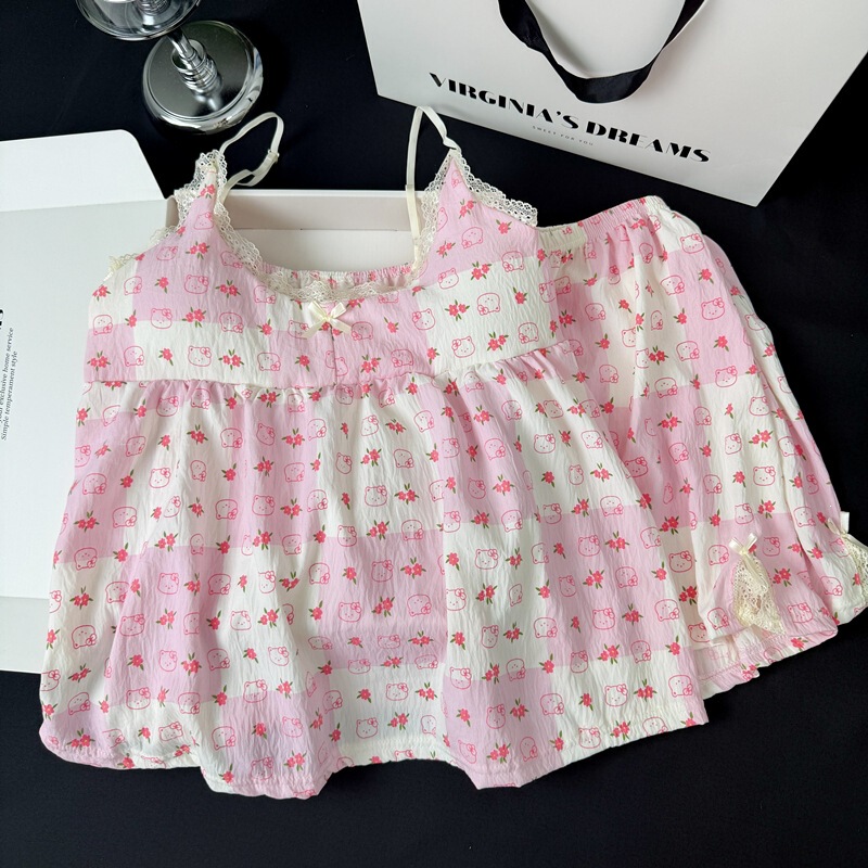 【Da Jiejie Cross-Border Selection】Summer Cloud Pajamas with Chest Pads, Wearable Outside, Camisole and Shorts Homewear Set 【Da Jiejie Cross-Border Selection】Summer Cloud Pajamas with Chest Pads, Wearable Outside, Camisole and Shorts Homewear Set