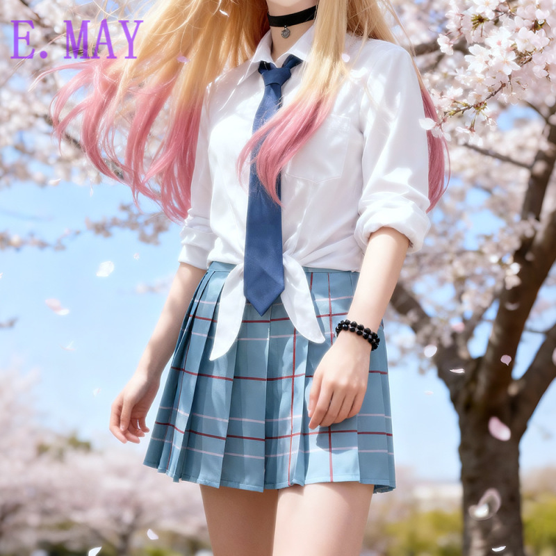 Sakura Season Vitality Jk Girl! Gradient Blonde Uniform Suit White Shirt Blue Plaid Skirt Japanese Style College Style