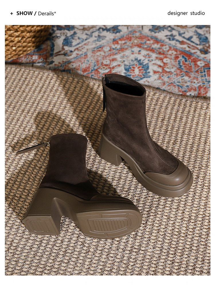 Bottes courtes Martin à talons hauts de 8CM et semelle épaisse pour femmes, bottes fines et élastiques, nouvelle collection 2024_voghion.com