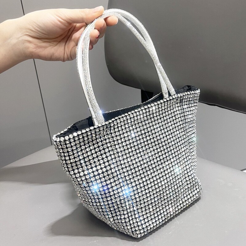 Europe and the United States cross-border women's bag shiny rhinestone handmade bag designer dinner bag foreign trade chain bag tote bag