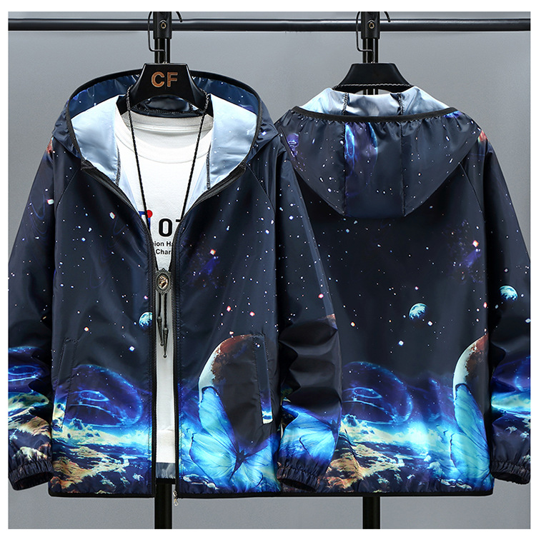 Summer new 2024 trend thin breathable sunscreen clothes for men gradual starry sky plus size skin coat