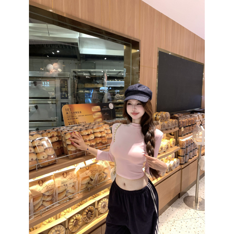 ホットガールピンクスリムフィット七分袖ボトムショートTシャツ+女性用カジュアルワイドレッグパンツスーツ|undefined