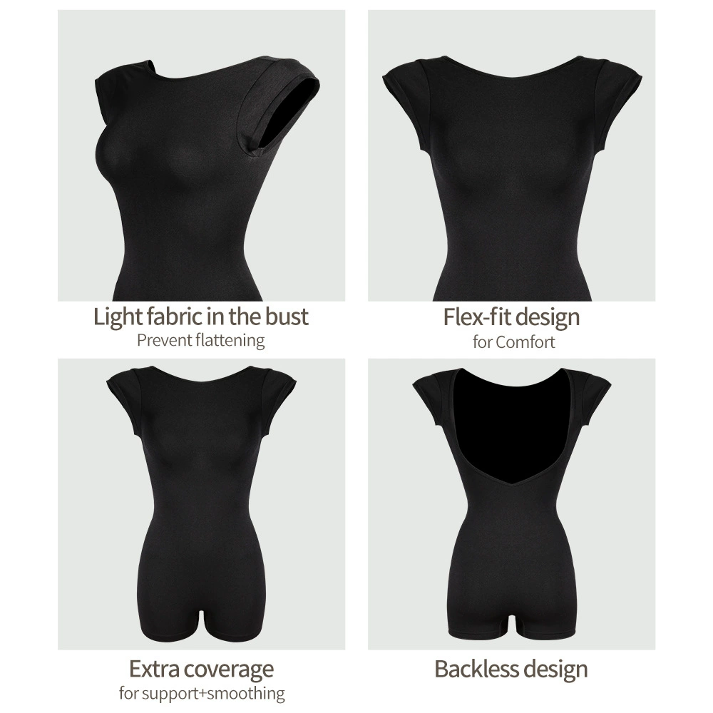Поясная цепь, базовый корректирующий bodysuit, белье для коррекции формы бедер, открытая спина, плотный, с коротким рукавом