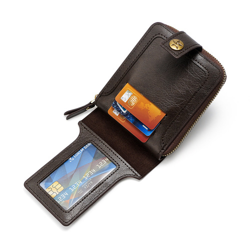 Cross-border new men's wallet with a sense of elegance retro zipper closure, large capacity multi-card slot men's zipper money clip