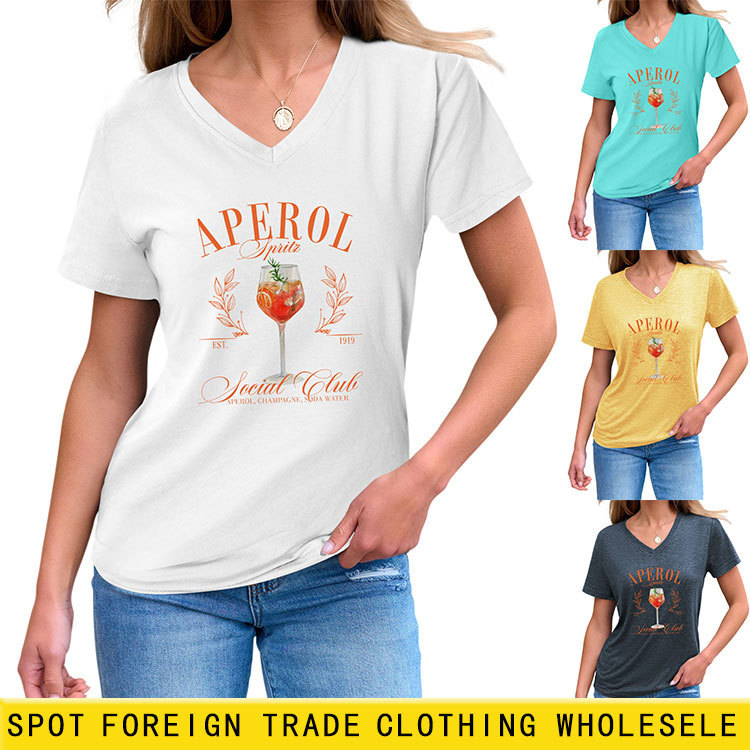 aperol sprith est Amazon Europe and the United States summer independent station personalized trend women's V-neck short sleeve T-shirt