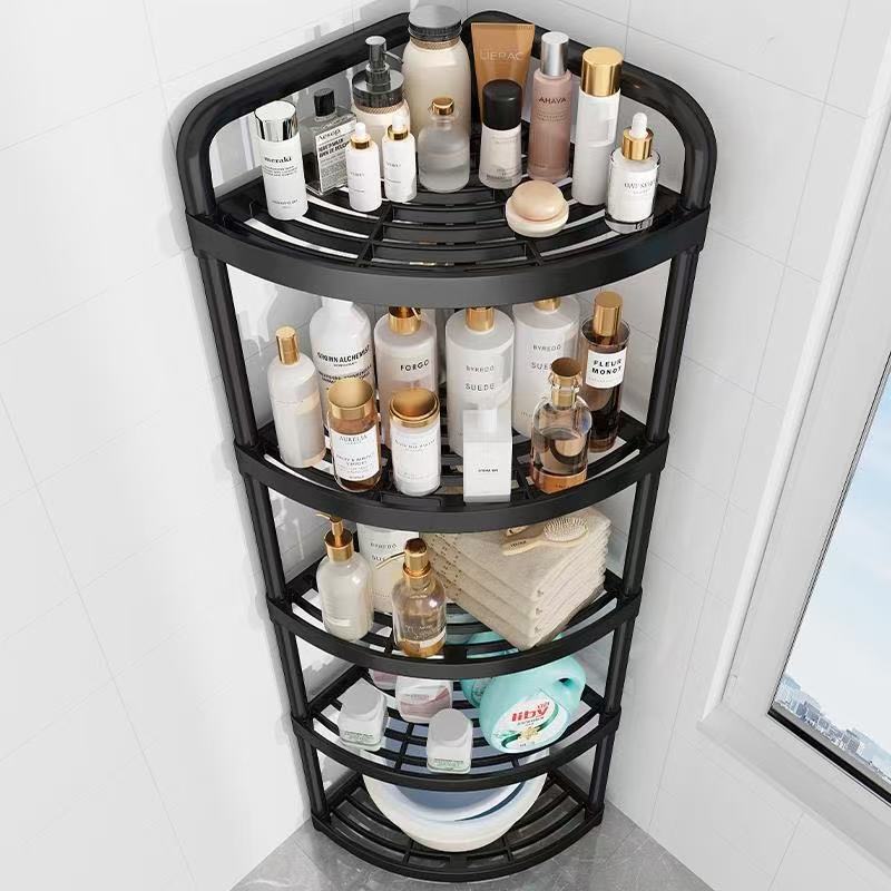 Bathroom Floor-Standing Corner Storage Rack, Movable Multi-Layer Fan-Shaped Rack, Toiletries Storage Triangle Rack