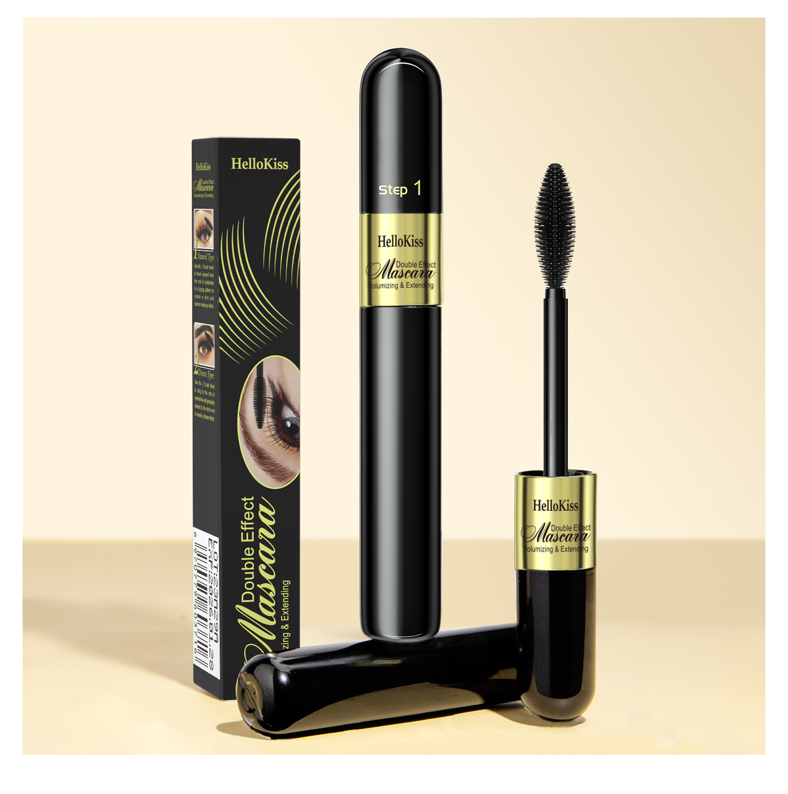 HelloKiss Dual-Effect 4D Mascara 2-in-1: Long, Curly, Thick, non-smudging, waterproof Mascara for Cross-border use undefined