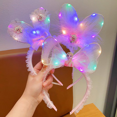 兒童發光頭箍帶燈閃光艾莎公主發箍女童蝴蝶結頭飾帶齒防滑髮飾