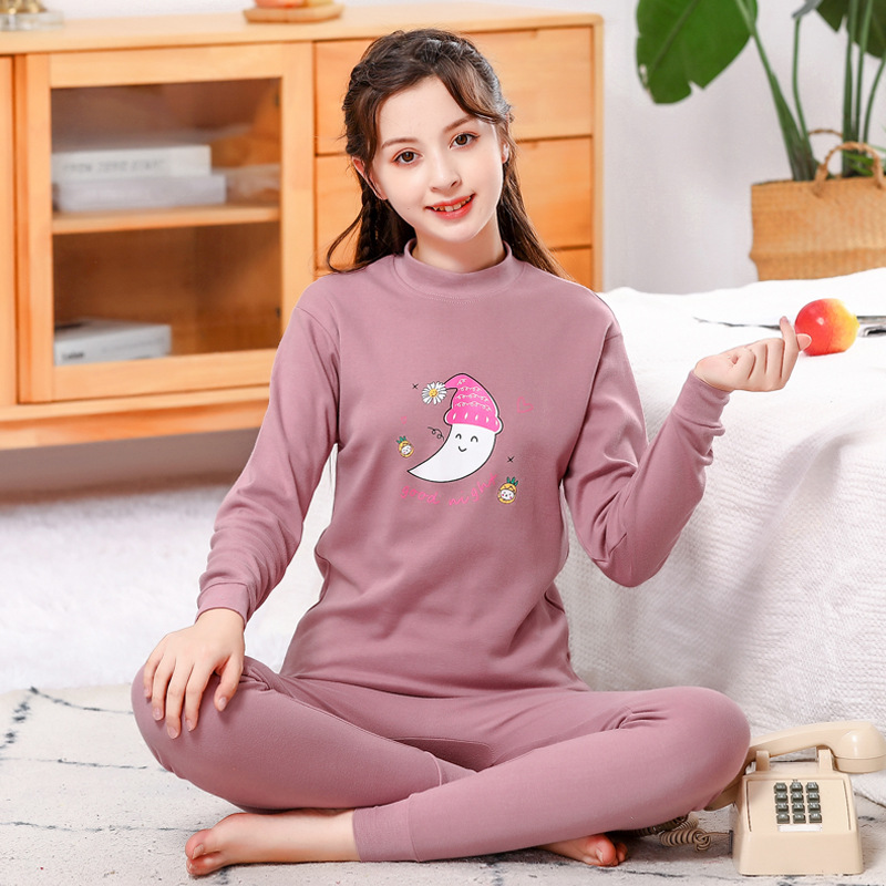 Ropa interior para niños conjunto de algodón puro medio y grande niños ropa de otoño pantalones largos algodón adolescentes niñas suéter de algodón más ropa interior de tamaño