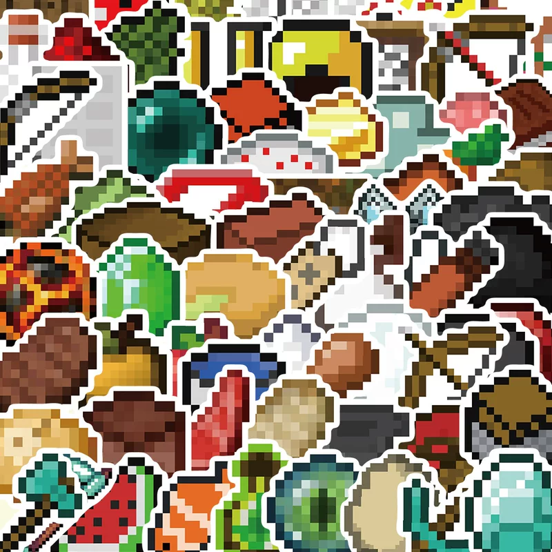 Наклейки Minecraft-стиля, 70 пиксельных элементов, водостойкая бумага, смешанные размеры 3 см–6 см