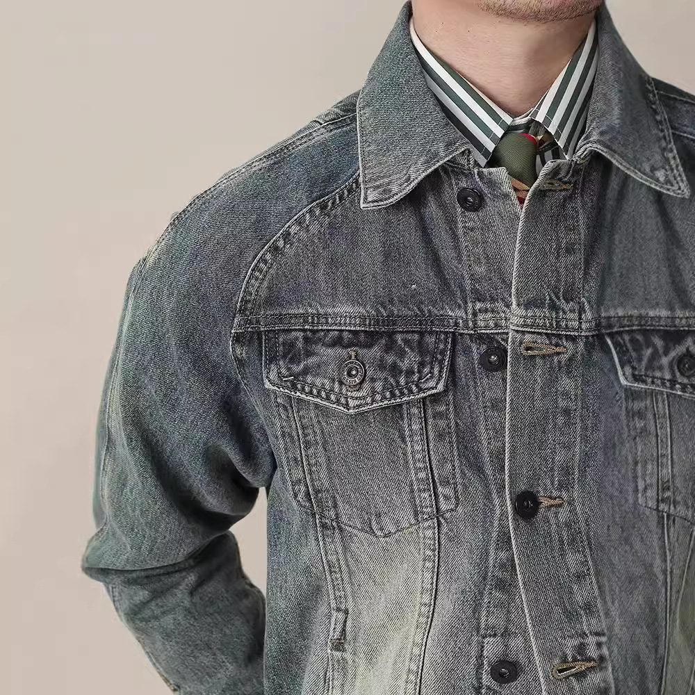 Chaqueta de vaquero azul claro lavable suave y cómodo hacer chaqueta de vaquero viejo chaqueta de trabajo de primavera y otoño chaqueta de vaquero