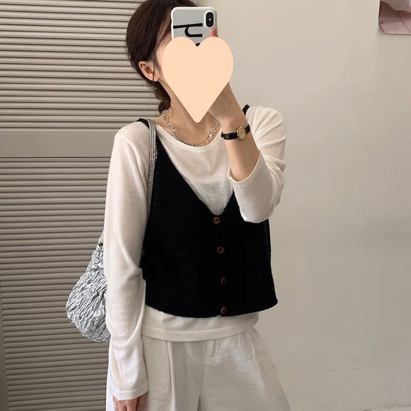 针织马甲女洋气春季新款叠穿好看气质小上衣外搭吊带背心外穿|undefined