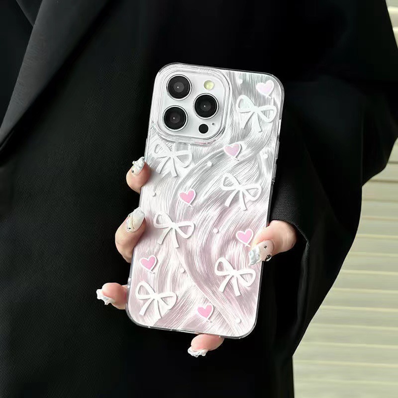 Gradient Pink Bow Hard Phone Case For Iphone 15 Pro Max 14 13 12_voghion.com